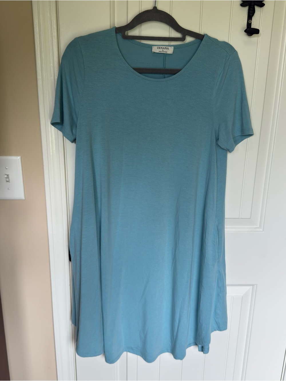 Zenana Outfitters Women's Light Blue Short Sleeve Swing Dress